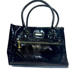 ANNE KLEIN CROCODILE EMBOSSED SHOULDER BAG shiny in black and gold